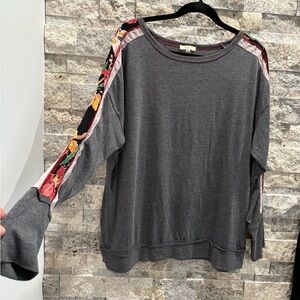 Kori Charcoal Sweatshirt with Floral Sleeve Accents size M